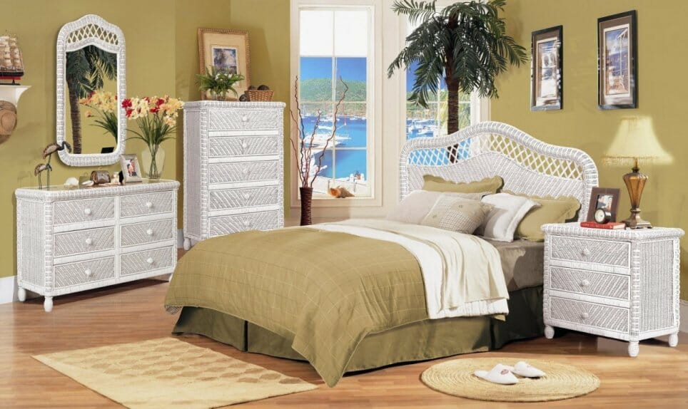 Santa Cruz Wicker Bedroom White, Wooden Wicker Dresser