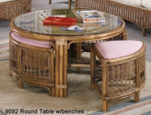 Rattan Round Wicker Table with Benches