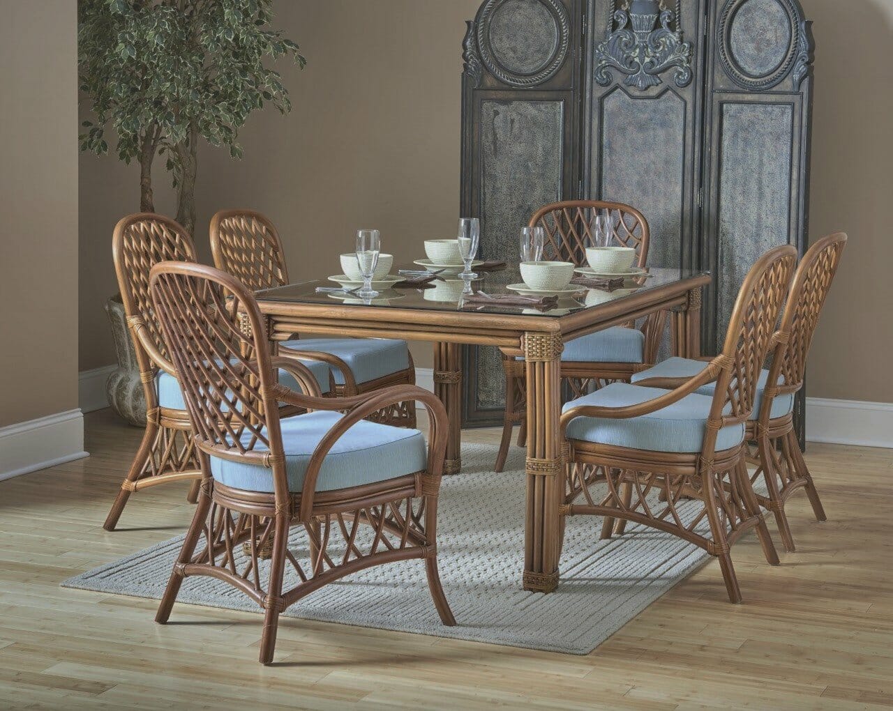 Dining Room Set With Rattan Chairs