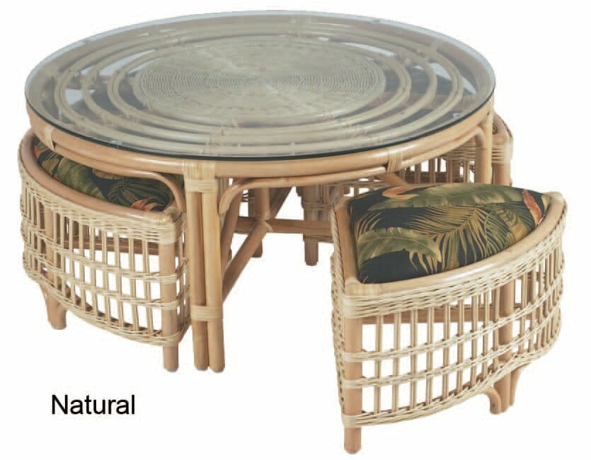 Rattan Round Table with Benches - natural