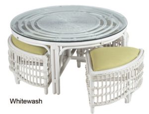 Rattan Round Table with Benches - white wash
