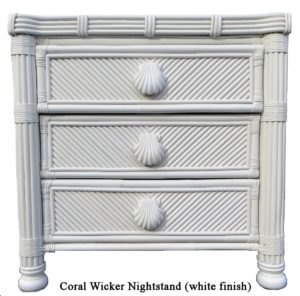 Coral wicker nightstand - white finish