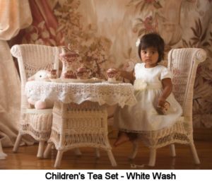 Children's wicker tea set white wash