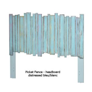 Picket Fence Headboard Distressed Blue/White Finish