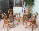 Bali 5 piece rattan dining set in honey finish.