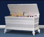 Classic wicker blanket chest open.