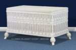 Classic wicker blanket chest in white finish.