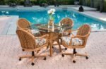 Panama caster wicker rattan dinette set - set of five.