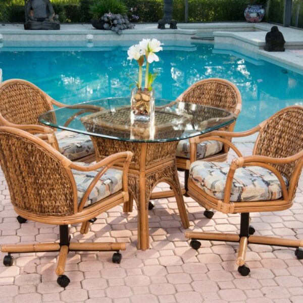Panama caster wicker rattan dinette set - set of five.