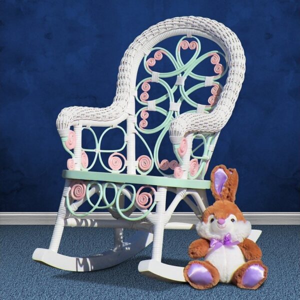 Victorian Child Rocker with Pink and Green Trim.